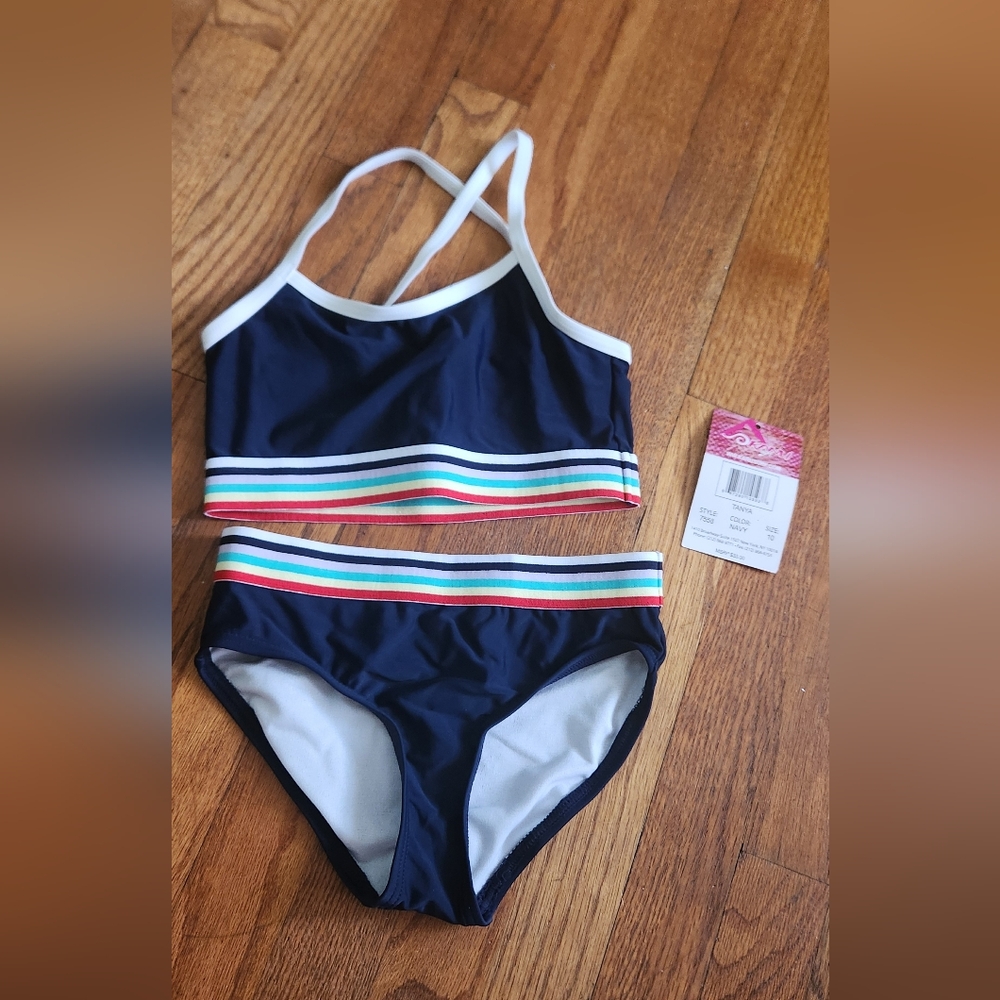 Kanu Surf Kids Swim Bikini - Navy with Rainbow Stripes